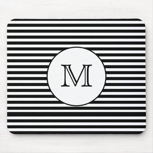Monogram zwart-witte strepen, speciaal gepersonali muismat (Voorkant)