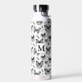 Monogram Zwart Witte Vlinder Patroon Waterfles (Links)