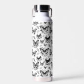 Monogram Zwart Witte Vlinder Patroon Waterfles (Voorkant)