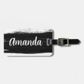 Monogram zwart-witte waterverf penseelpenseelspel bagagelabel (Voorkant horizontaal)