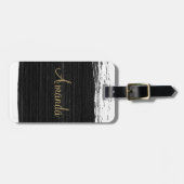 Monogram zwart-witte waterverf penseelpenseelspel bagagelabel (Voorkant horizontaal)