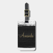 Monogram zwart-witte waterverf penseelpenseelspel bagagelabel (Voorkant verticaal)