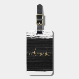 Monogram zwart-witte waterverf penseelpenseelspel bagagelabel