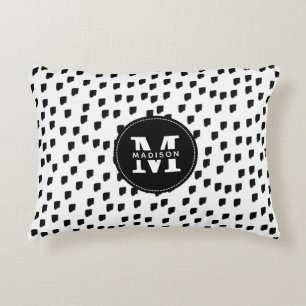 Monogram zwart-witte Waterverf penseelstreek Accent Kussen