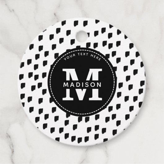 Monogram zwart-witte Waterverf penseelstreek Bedankjes Labels (Voorkant)