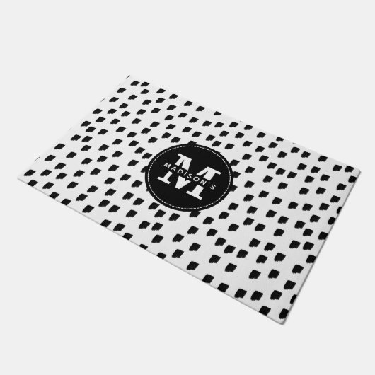 Monogram zwart-witte Waterverf penseelstreek Deurmat (Schuin)