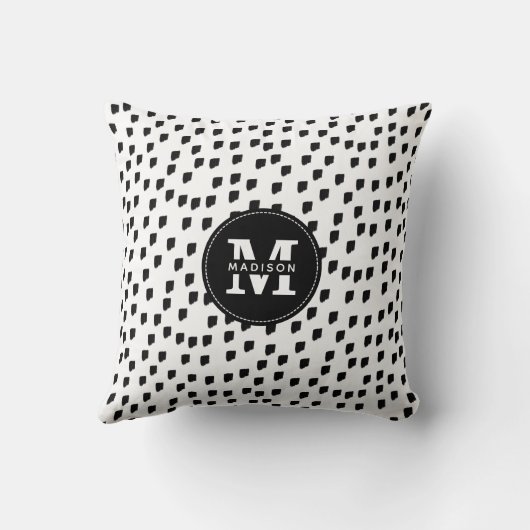 Monogram zwart-witte Waterverf penseelstreek Kussen (Achterkant)