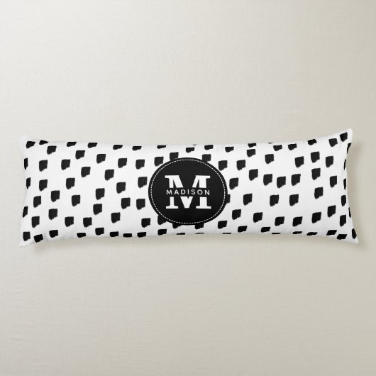 Monogram zwart-witte Waterverf penseelstreek Lichaamskussen (Achterkant)