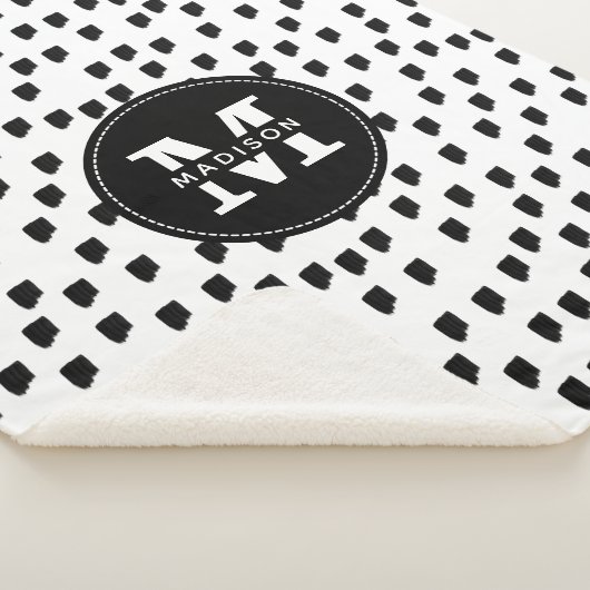 Monogram zwart-witte Waterverf penseelstreek Sherpa Deken (3/4)