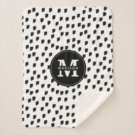 Monogram zwart-witte Waterverf penseelstreek Sherpa Deken