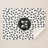 Monogram zwart-witte Waterverf penseelstreek Sherpa Deken (Voorkant (horizontaal))