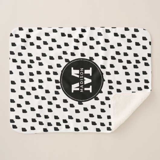 Monogram zwart-witte Waterverf penseelstreek Sherpa Deken (Voorkant (horizontaal))