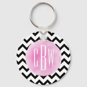 Monogram zwart + witte Waterverf Sleutelhanger