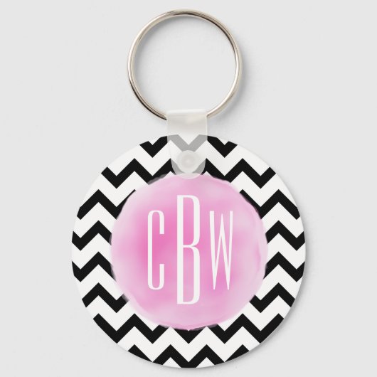 Monogram zwart + witte Waterverf Sleutelhanger (Voorkant)