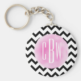 Monogram zwart + witte Waterverf Sleutelhanger