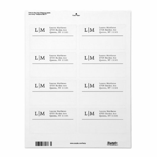 Monogram zwart-witverzending etiket (Full Sheet)