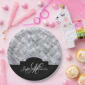 Monogram Zwart & Zilver 25e Jubileum Borden Papieren Bordje (Feest)