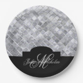 Monogram Zwart & Zilver 25e Jubileum Borden Papieren Bordje (Voorkant)