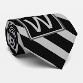 Monogram zwart zilver geometrische strepen stropdas (Opgerold)