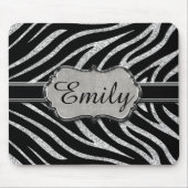 Monogram zwart zilver Glitter Zebra Pattern Muismat (Voorkant)