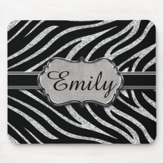 Monogram zwart zilver Glitter Zebra Pattern Muismat