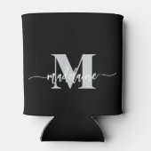 Monogram zwart zilver persoonlijk blikjeskoeler (Achterkant)