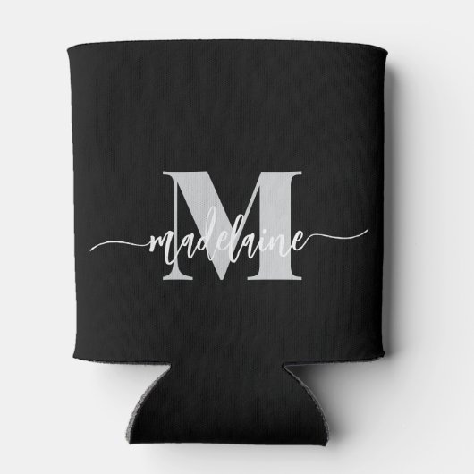 Monogram zwart zilver persoonlijk blikjeskoeler (Achterkant)