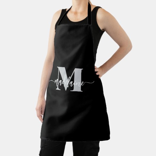 Monogram zwart zilver persoonlijk schort (Insitu)