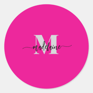 Monogram Zwart Zilver Roze Personal Ronde Sticker