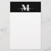 Monogram Zwart Zilver Wit Persoonlijk Briefpapier (Voorkant)