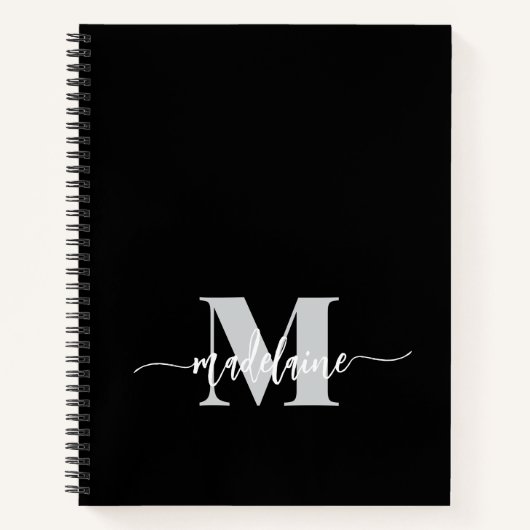 Monogram Zwart Zilver Wit Persoonlijk Notitieboek (Voorkant)