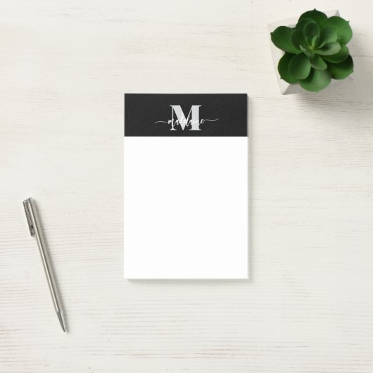 Monogram zwart zilver wit persoonlijk post-it® notes (Kantoor)