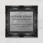 Monogram | Zwarte Antieke Lijst | Grijze Textuur Vierkante Visitekaartje (Achterkant)
