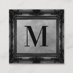 Monogram   Zwarte Antieke Lijst   Grijze Textuur Vierkante Visitekaartje