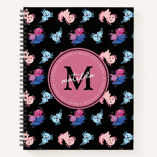 Monogram Zwarte Axolotl Kind Notitieboek (Voorkant)