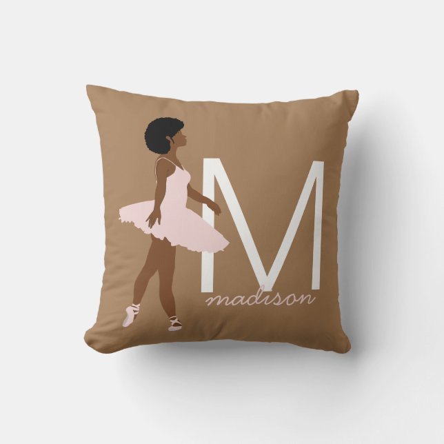 Monogram zwarte ballerina afro haar illustratie kussen (Voorkant)