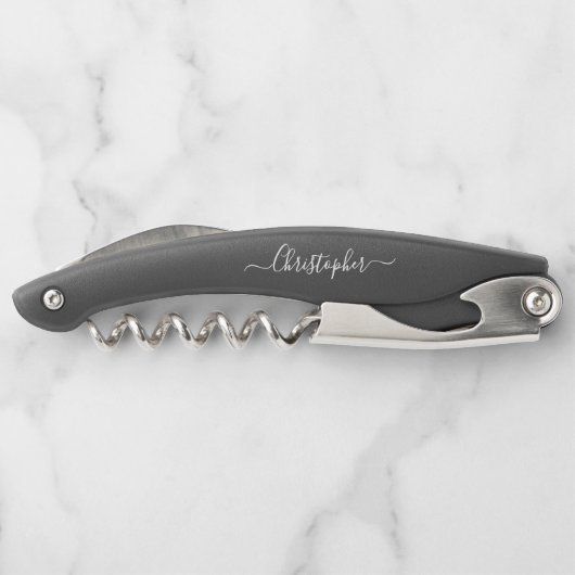 Monogram Zwarte Bier Wijn Kurkentrekker Flesopener (Achterkant)