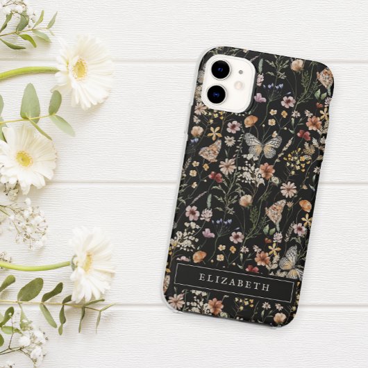 Monogram zwarte bloemen iPhone hoes
