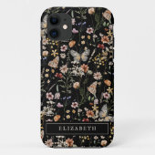 Monogram zwarte bloemen iPhone hoes (Achterkant)