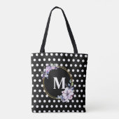 Monogram zwarte  bloemen tote bag (Achterkant)