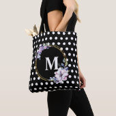 Monogram zwarte  bloemen tote bag (Dichtbij)
