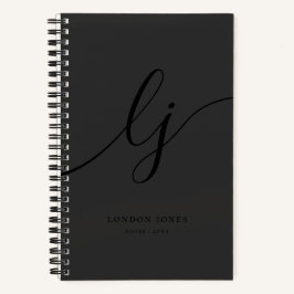 Monogram Zwarte Calligrafie Elegante Script Initia Notitieboek
