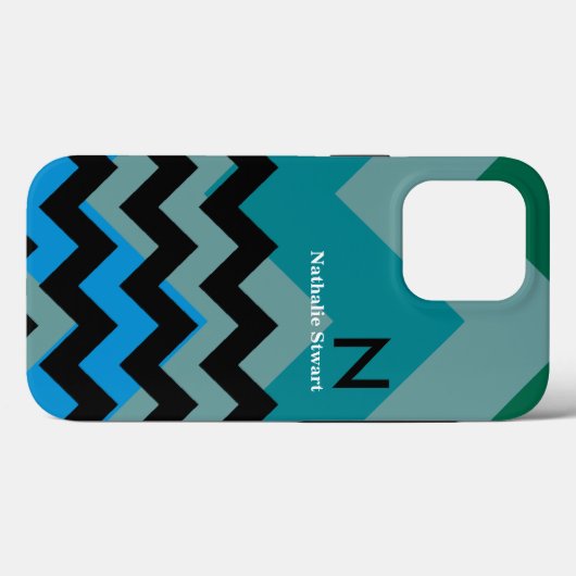 monogram zwarte chevron Case-Mate iPhone case (Achterkant (horizontaal))