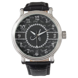 Monogram zwarte dachshund horloge