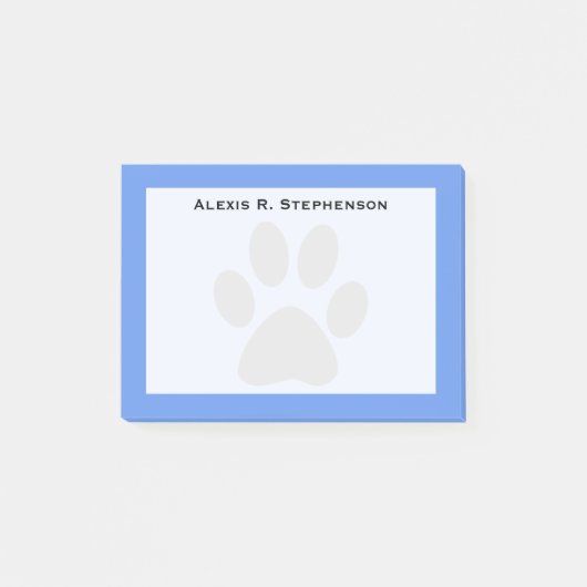Monogram Zwarte Dierenpootafdruk Korenbloem Blauw Post-it® Notes (Voorkant)
