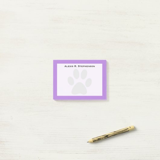 Monogram Zwarte Dierenpootafdruk Lavendel Paarse Post-it® Notes (Op bureau)
