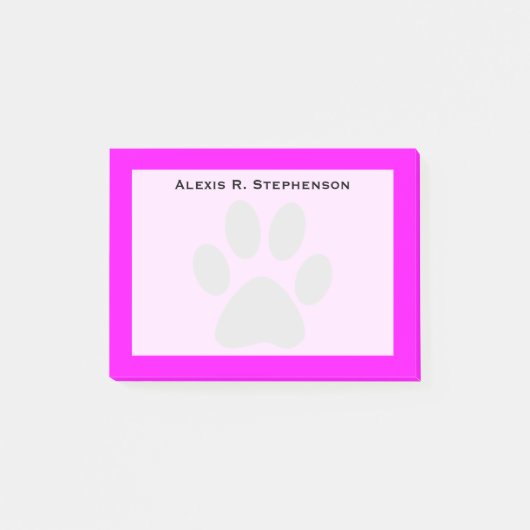 Monogram Zwarte Dierenpootafdruk Roze Post-it® Notes (Voorkant)