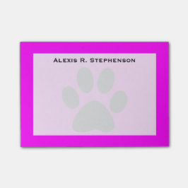 Monogram Zwarte Dierenpootafdruk Roze Post-it® Notes
