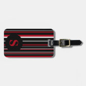 Monogram Zwarte Donkerrode Barcode Cirkel Streep Bagagelabel (Voorkant horizontaal)