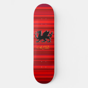Monogram, zwarte draak op rood metallisch effect persoonlijk skateboard